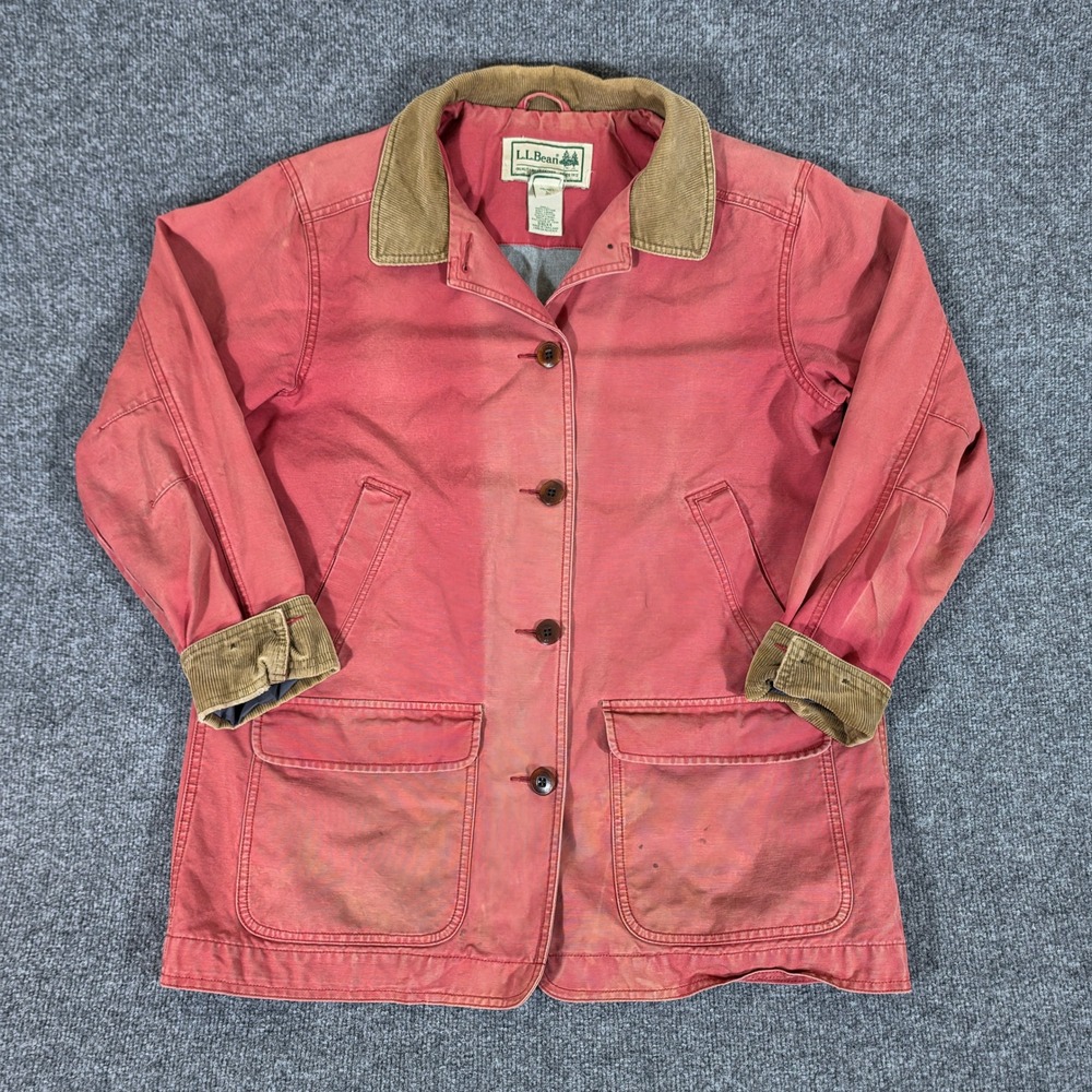 Vintage LL Bean Womens Large Red Cotton Canvas Field Barn Jacket Corduroy Trim